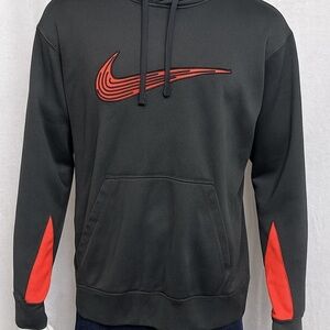 Nike Therma-Fit Hoodie XL Gray Orange Swoosh Athletic Fleece Pullover Streetwear